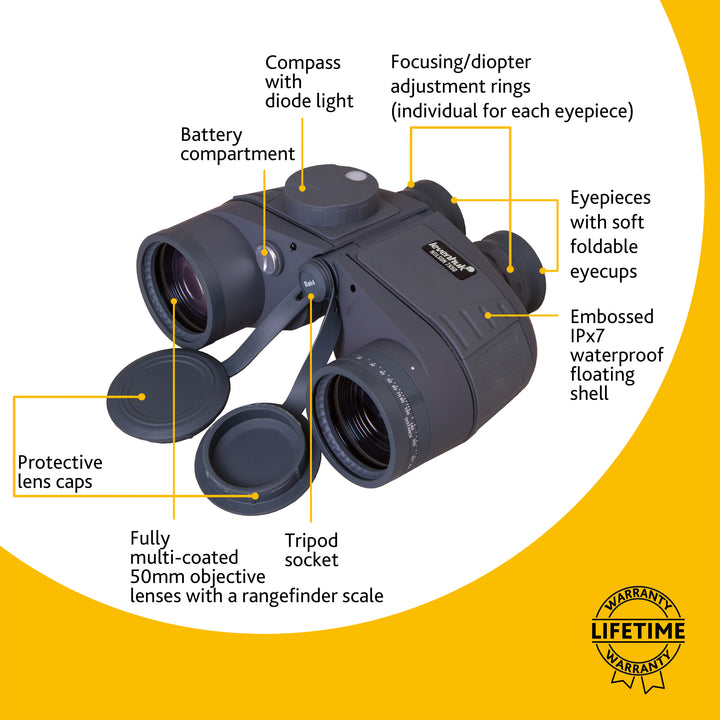 Levenhuk Nelson 7x50 Binoculars with Reticle and Compass
