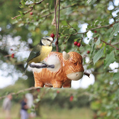 'Hairie' Hanging Ceramic Highland Cow With Nesting Wool