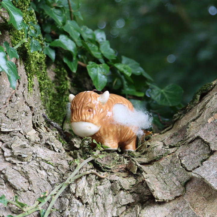 'Hairie' Hanging Ceramic Highland Cow With Nesting Wool