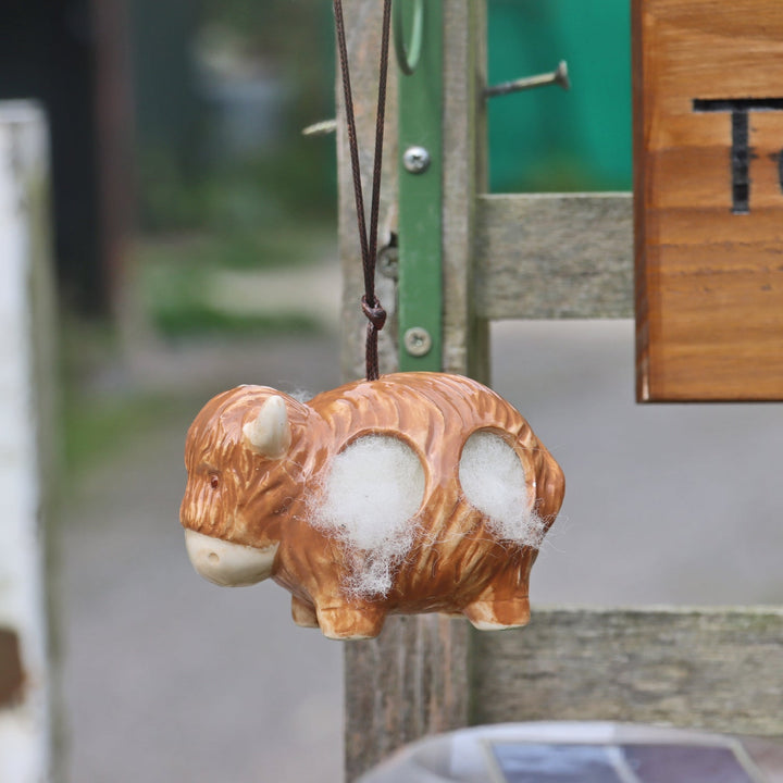 'Hairie' Hanging Ceramic Highland Cow With Nesting Wool
