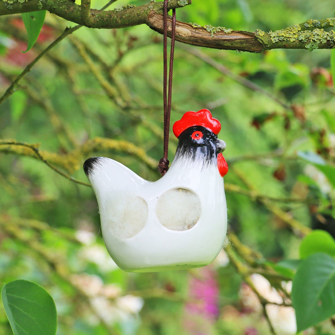 'Cluckie' Hanging Ceramic Hen With Nesting Wool