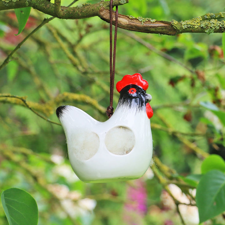 'Cluckie' Hanging Ceramic Hen With Nesting Wool