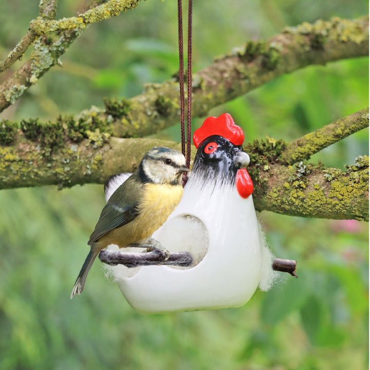 'Cluckie' Hanging Ceramic Hen With Nesting Wool