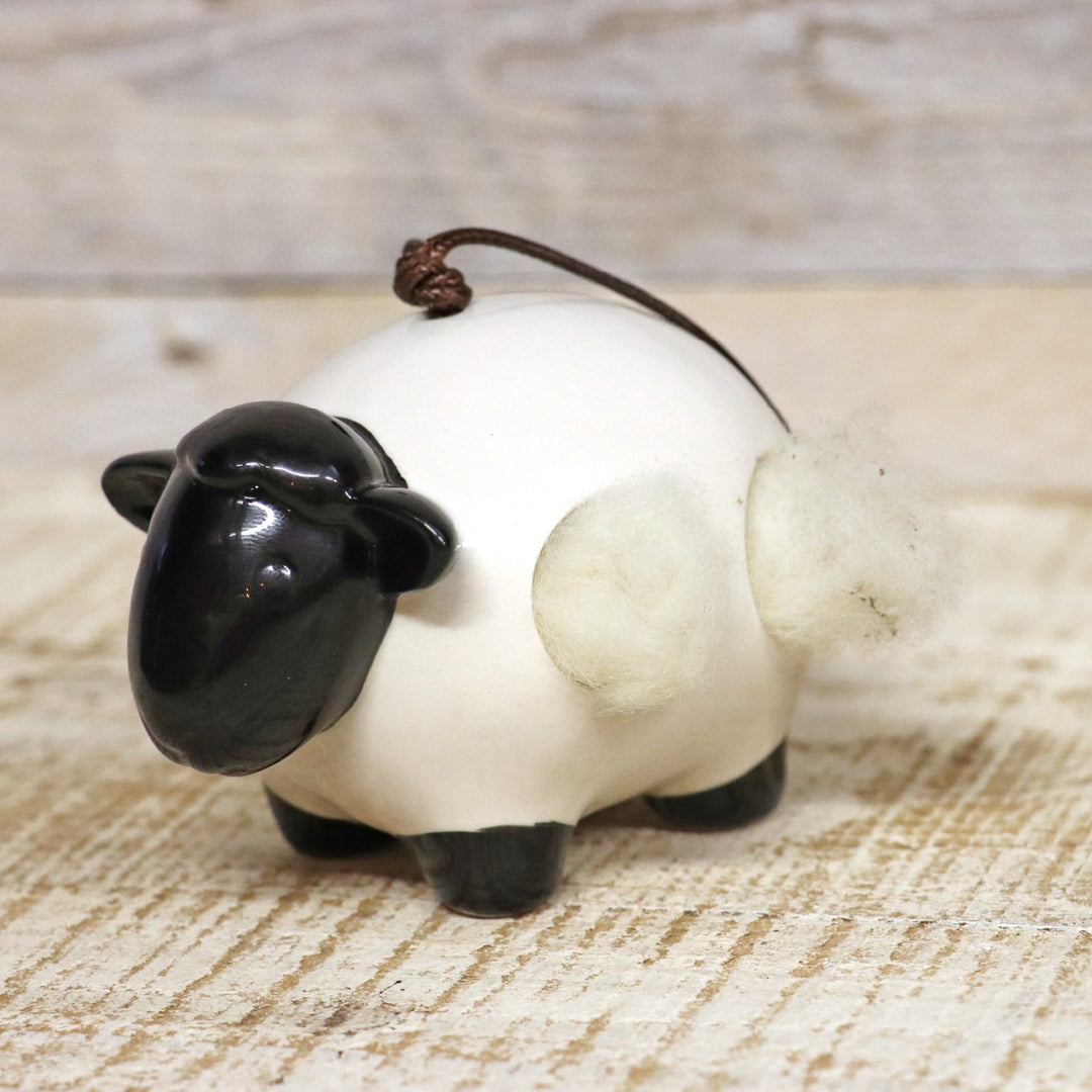 'Woolie' Hanging Ceramic Sheep With Nesting Wool