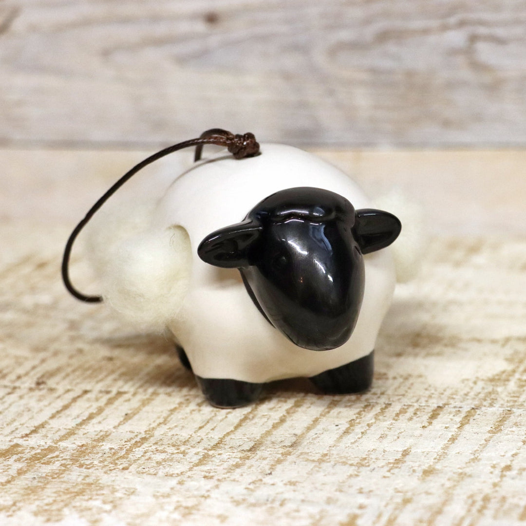 'Woolie' Hanging Ceramic Sheep With Nesting Wool